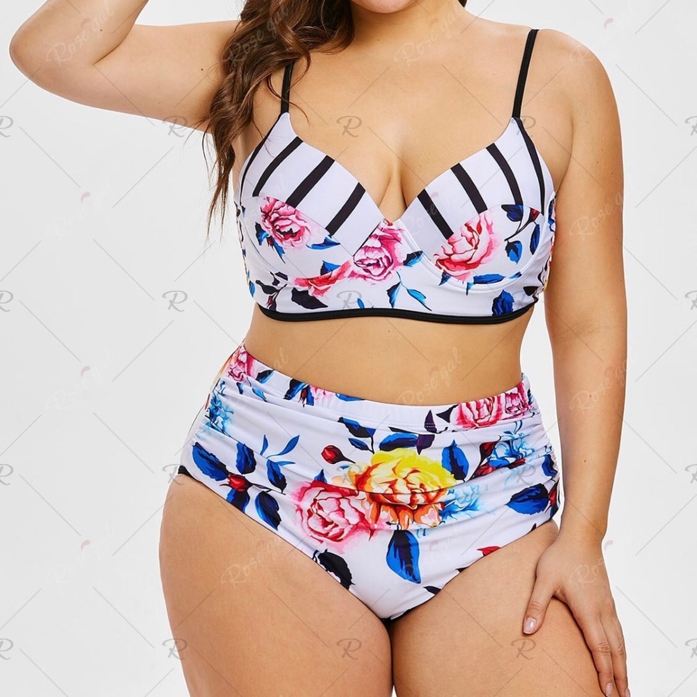 NEW Plus Size High Waisted Floral Bikini Bottoms